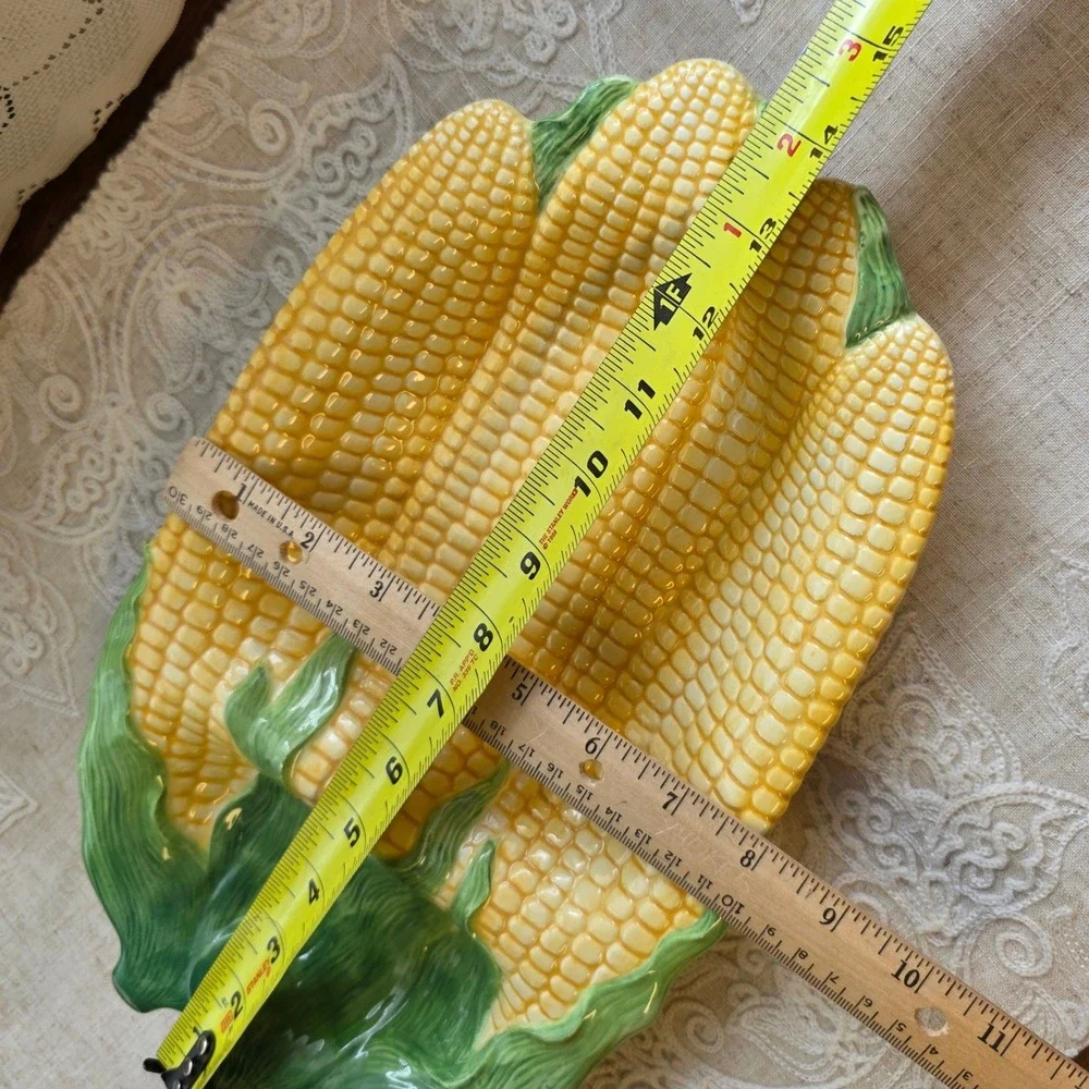 Bella Casa by GANZ Corn Serving Platter, Salt Pepper Set Yellow Green Ceramic 3D